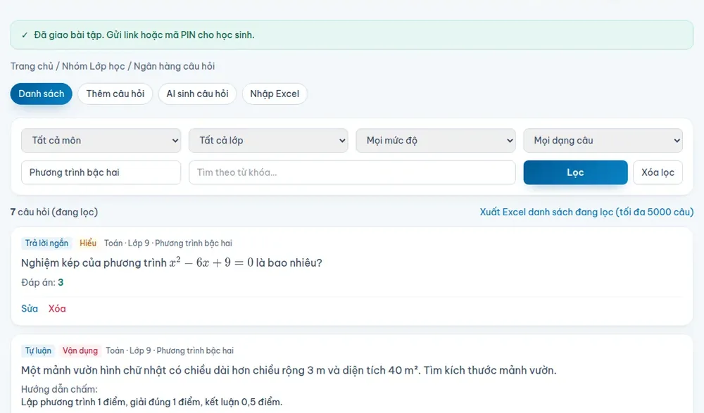 Moma Edu: ngân hàng câu hỏi lọc theo môn, lớp, dạng câu, mức độ