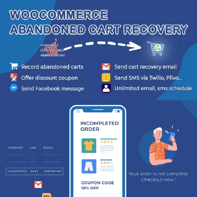woocommerce abandoned cart recovery email sms facebook messenger