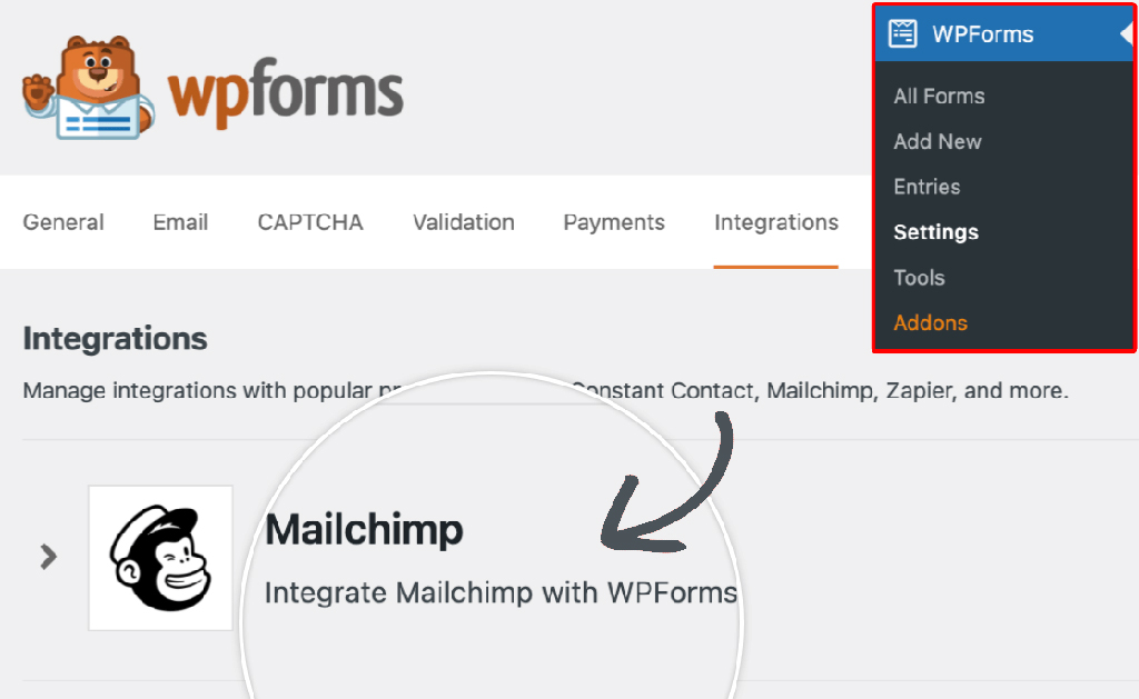 Tính năng WPForms MailChimp Addon