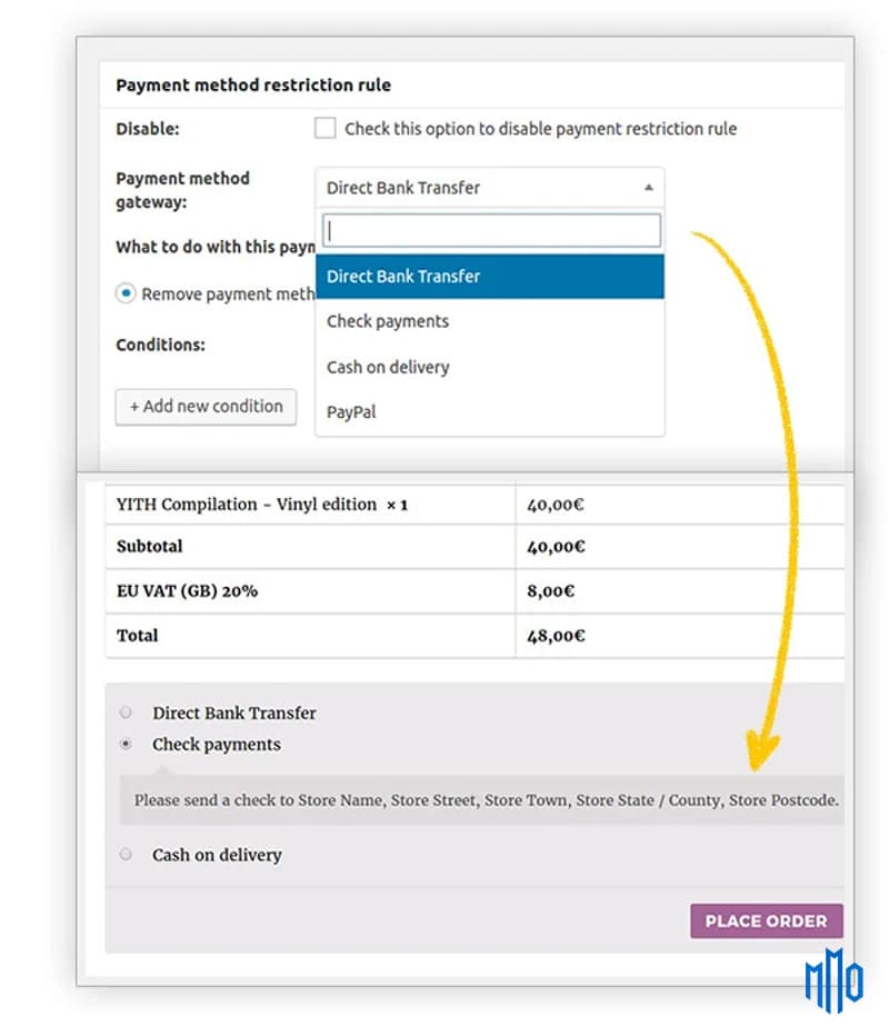 Tính năng YITH WooCommerce Payment Method Restrictions