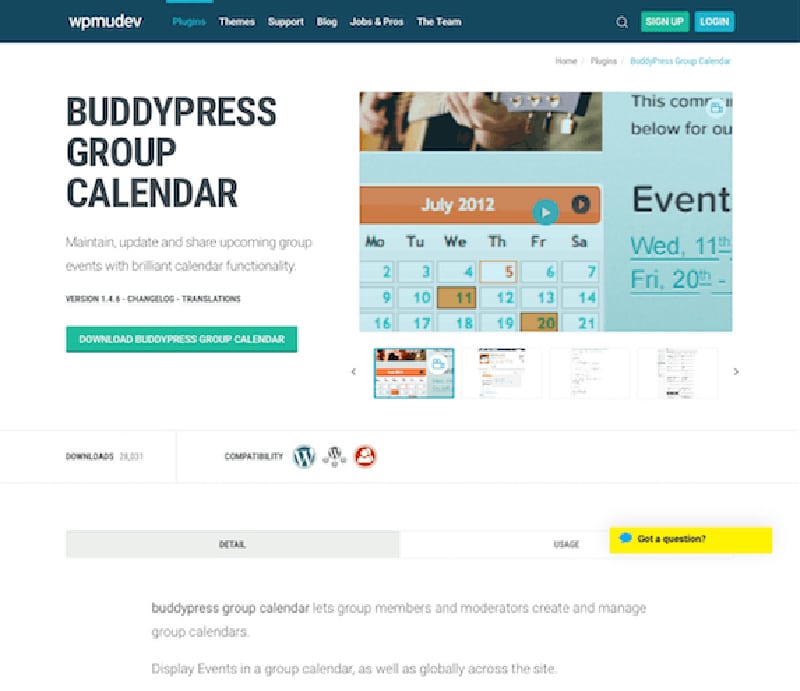Các tính năng của WPMU DEV BuddyPress Group Calendar