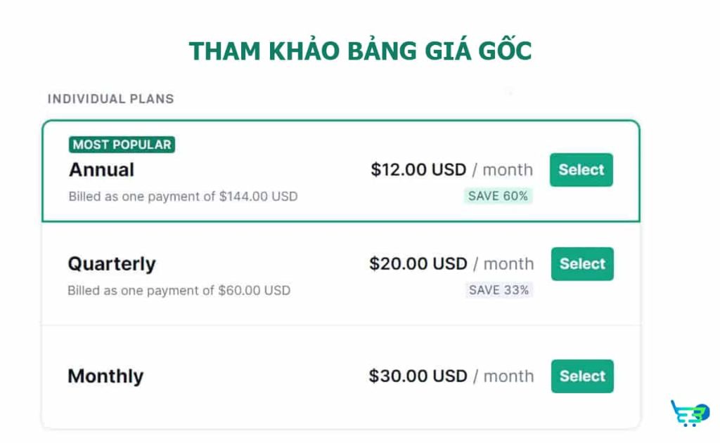 Bảng giá Grammarly Premium của Nhà cung cấp