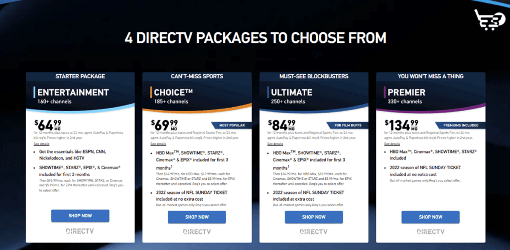 Các loại gói gói tài khoản DirecTV