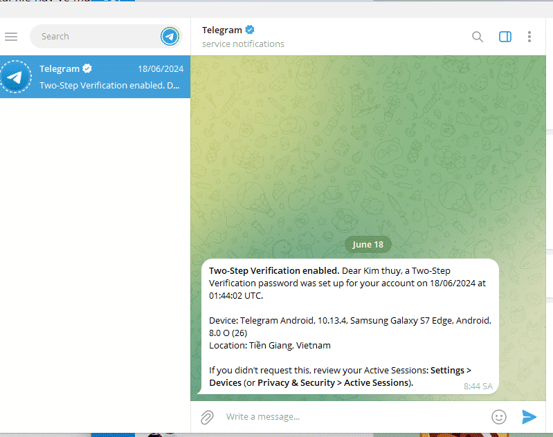 Giao diện Telegram trên PC sau khi login thành công