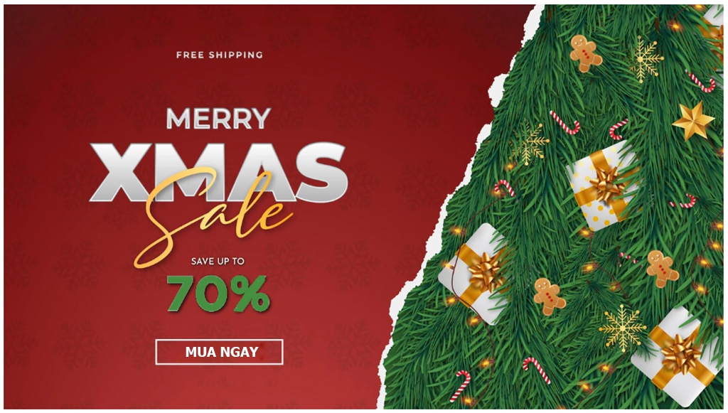 Banner giảm giá 70% dịp giáng sinh
