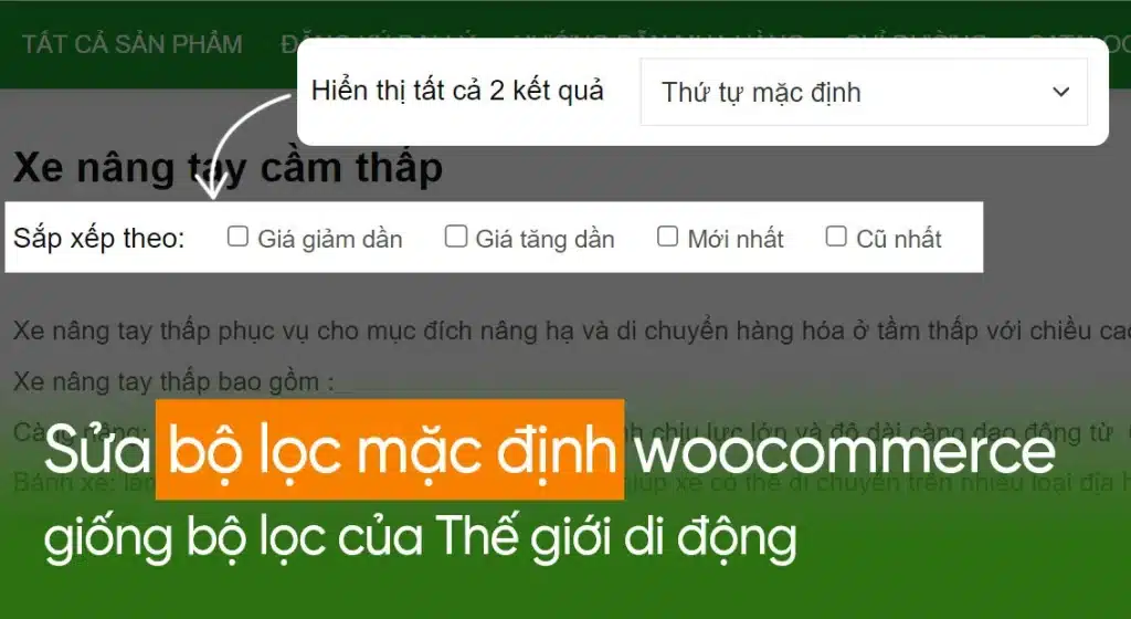 Sửa bộ lọc mặc định Woocommerce